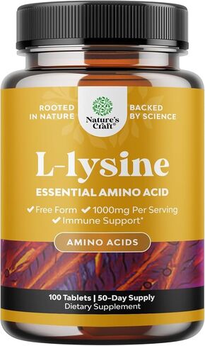 L lysine 1000mg Free - High Strength L -Lysine ملحق لتوليف الكولاجين Health Health ودعم المناعة - الأحماض الأمينية الأساسية غير المعدلة وراثيًا 1000 ملغ لكل وجبة - 100 قرص in Saudi Arabia
