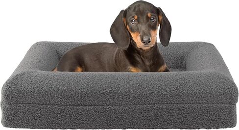 Orthopedic Pet Bed - 33in Medium Dog Bed with Supportive Bolster, Nonslip Bottom, and Removable Washable Cover - Memory Foam Puppy Bed for Medium Dogs - Dog Products by PETMAKER (Cream) in Saudi Arabia
