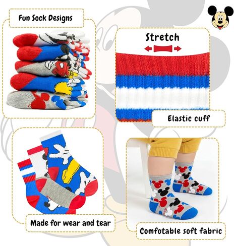 Disney Mickey Mouse Boys 5‑Pack Crew Socks + Plush Pencil Case Set – Official Character Socks for Boys Ages 2-6 with Bonus Zippered Pencil Case in Saudi Arabia