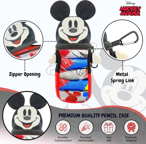 Disney Mickey Mouse Boys 5‑Pack Crew Socks + Plush Pencil Case Set – Official Character Socks for Boys Ages 2-6 with Bonus Zippered Pencil Case in Saudi Arabia