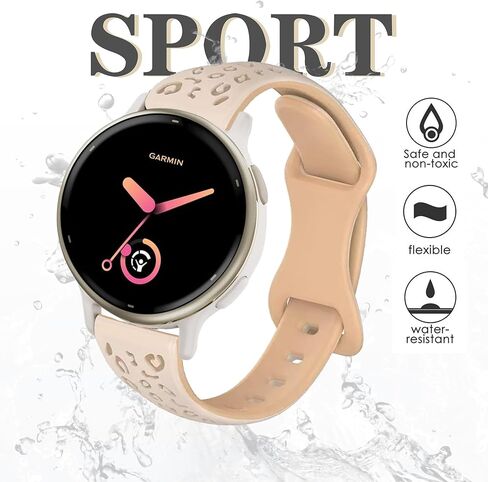 أحزمة ساعة سيليكون رفيعة منقوشة بنقش الفهد متوافقة مع Garmin Vivoactive 6/Vivoactive 5/Vivoactive 3/Venu/Venu Sq، سوار معصم ناعم ورقيق 20 مم لـ Garmin Forerunner 55/165/245/645 in Kuwait