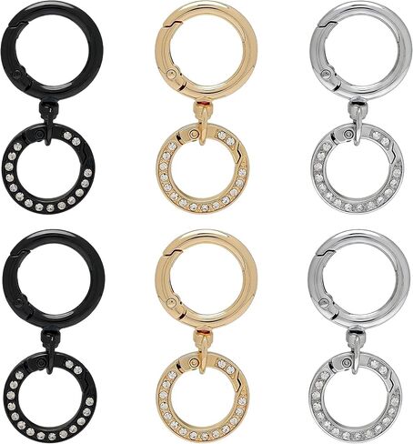 6 مجموعات مشبك مشبك دوار، حلقات كريستالية على شكل حرف O مشبك سلسلة مفاتيح بفتحة مزدوجة، خطافات زنبركية دوارة لمشابك المجوهرات، الحرف اليدوية، صناعة الحبل (ذهبي) in Kuwait