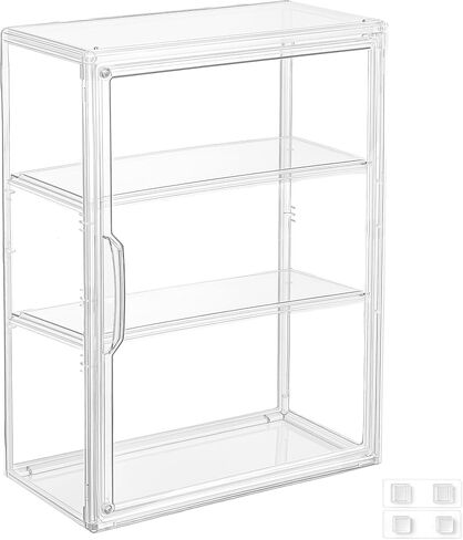 Acrylic Display Case, Clear Display Case Adjustable Display Box Stand with 2 Movable Dividers, Small Showcase Magnetic Door for Collections in Saudi Arabia