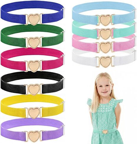 5Pcs Kids Girls Belts, Adjustable Elastic Toddler Belt with Heart Shape Buckle, Kids Heart Stretchy Belt for Girls Boys in Saudi Arabia