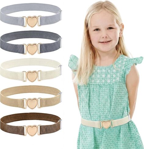 5Pcs Kids Girls Belts, Adjustable Elastic Toddler Belt with Heart Shape Buckle, Kids Heart Stretchy Belt for Girls Boys in Saudi Arabia