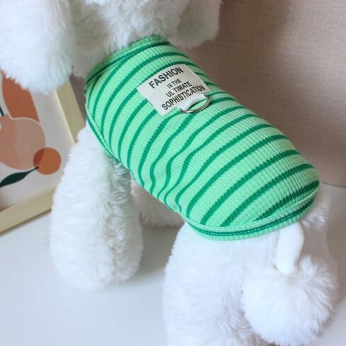 1PC Macaroon Striped Pet Vest, Spring and Summer Thin Striped Pet Clothing with Leash Ring, Pink, L in Saudi Arabia
