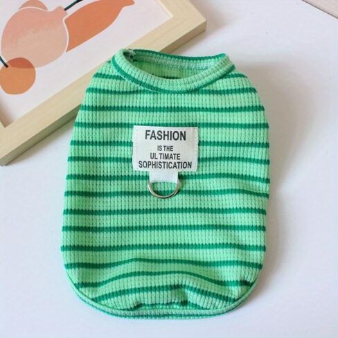 1PC Macaroon Striped Pet Vest, Spring and Summer Thin Striped Pet Clothing with Leash Ring, Pink, L in Saudi Arabia