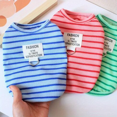 1PC Macaroon Striped Pet Vest, Spring and Summer Thin Striped Pet Clothing with Leash Ring, Pink, L in Saudi Arabia