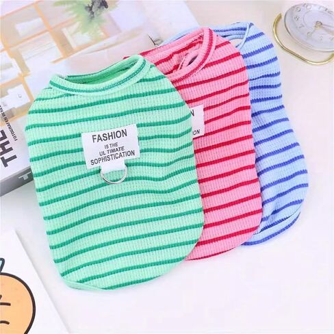 1PC Macaroon Striped Pet Vest, Spring and Summer Thin Striped Pet Clothing with Leash Ring, Pink, L in Saudi Arabia