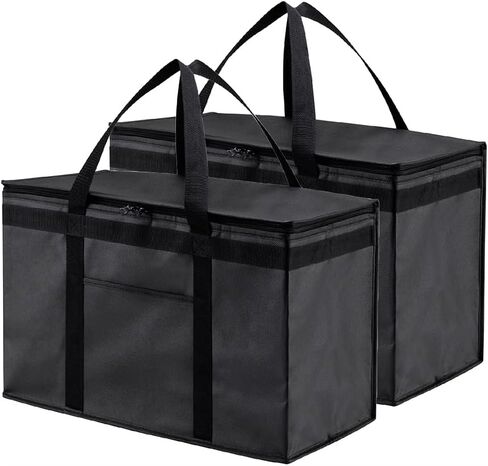 حقيبة تبريد معزولة وسخان الطعام من NZ Home (حجم XXL، عبوتان) لتوصيل الطعام وتسوق البقالة مع سحاب علوي، أسود in Kuwait