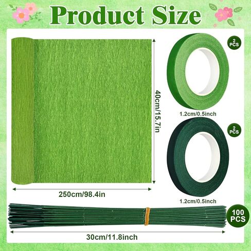 36 Rolls of 36 Color Crepe Paper for Flowers Making 295 ft Bulk Crepe Paper Sheets with 100 Flower Rods and 6 Rolls Tape for Bouquet Wrapping Paper, DIY Carfts, Wedding, Party (10 Inch x 8.2 FT/Roll) in Saudi Arabia
