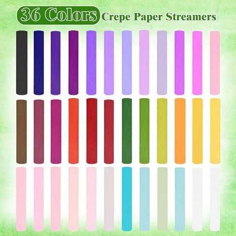 36 Rolls of 36 Color Crepe Paper for Flowers Making 295 ft Bulk Crepe Paper Sheets with 100 Flower Rods and 6 Rolls Tape for Bouquet Wrapping Paper, DIY Carfts, Wedding, Party (10 Inch x 8.2 FT/Roll) in Saudi Arabia