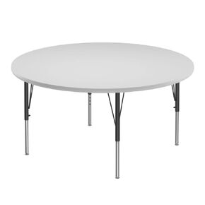 48" Round Classroom Activity Table, Height Adjustable (19"-29") Markerboard/Dry Erase Durable High Pressure Top, Gray Edge, Black/Chrome Legs, School Furniture, Made in The USA