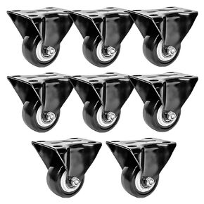 FactorDuty 8 Pack 1.5 inch Caster Wheels Rigid Fixed Stationery Non Swivel All Black Polyurethane Wheels Premium Non Marking No Noise 75lb Per Wheel