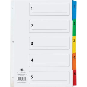Pukka Pad 5 Part Dividers - 1 Pack of 5 Tab Set, 3-Ring Binder Compatible, 8 1/2 x 11 Inches - Numbers