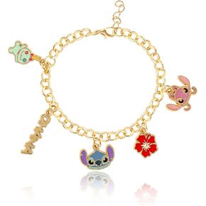 Disney Stitch Charm Bracelet for Women 7"+1", Fashion Jewelry Bracelet with Stitch Charms Official License