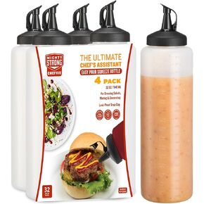 4 Pack Condiment Squeeze Bottles 32 Oz –Easy Pour Sauce Bottles With Leak Proof Snap Cap, Plastic Squeeze Bottles For Sauces, Condiment Bottles, Condiment Containers
