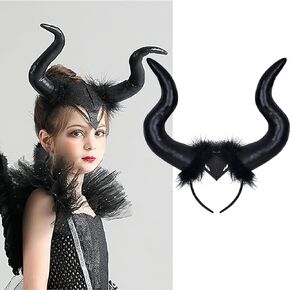 AUOCATTAIL Devil Horns Maleficent Horns أسود طويل المرأة قرون تأثيري حلي ديلوكس ماجيك مع خوذة لعيد الفصح تأثيري كرنفال ماردي غرا صورة تبادل لاطلاق النار