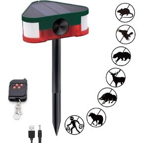 Solar Sound Light Alarm: 360°Motion Alarm Solar Strobe Light with Remote Controller, 129db Siren Sound Motion Detector IP65 Waterproof 4 Work Mode for Home, Farm, Barn, Yard, Chicken (Green+Red)