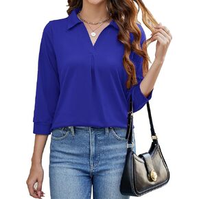 قمصان عمل نسائية من Bluetime كاجوال برقبة على شكل حرف V وأكمام 3/4، بلوزات عمل مكتبية، بلوزات فضفاضة مناسبة (M-3XL) in Kuwait