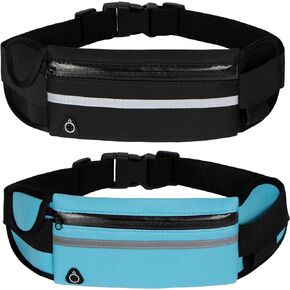 Running Belt Waist Packs,Workout Fanny Pack,Ultra Light Bounce Free Waist Pouch Fitness Workout Belt Sport Waist Pack for Women Men,Adjustable Waistband Bag for All Kinds of Phone (2 Pack-Black+Blue)