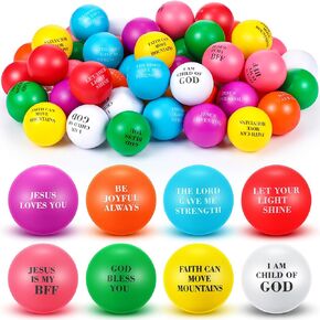 48 Pcs Christian Stress Balls Bulk Jesus Bible Quotes Motivational Stress Balls PU Foam Stress Relief Balls Colorful Squeeze Fidget Office Stress Relief Toy for Adults Boys Girls Party