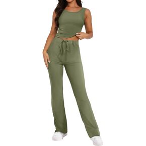 Bloggerlove Womens 2 Piece Outfits Summer Top and Pants Sets Trendy Matching Loungewear 2024 Lounge Tracksuits Fashion