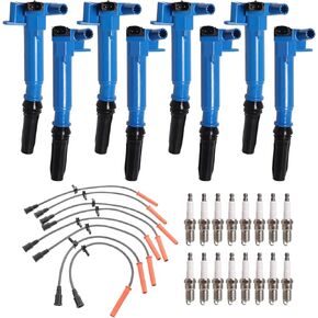 ENA Set of 8 Blue Ignition Coil with 16 Platinum Spark Plug and Wire Set Compatible with Ford F150 F250 F350 E350 Super Duty 2010 2011 2012 2013 2014 2015 2016 2017 V8 6.2L Replacement for UF631 UF639