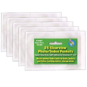 ASHLEY PRODUCTIONS Clear View Self-Adhesive Photo/Index Card Pocket 4" x 6", 25 Per Pack, 5 Packs (ASH10407-5)