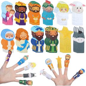 36 Pcs Religious Finger Puppets Nativity Bible Toys Felt Christian Puppets Jesus Easter Toys for School Bible Study Party Favor Supplies
