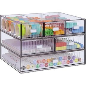 3 Tier Stackable Desk Organizer with 6 Drawers, Plastic Desk Storage Box Desktop Drawers, Detachable Makeup Storage Office Stationery Supplies Organizer for Desk Office School(Purple)