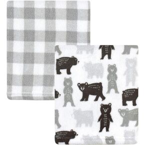 Hudson Baby Unisex Baby Silky Plush and Coral Fleece Blanket, Bears And Plaid, 30x36 inches