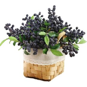 Red Artificial Berry Stems Fruit Fake Silk Berries for Holly Christmas Festival Holiday and Home Decor, Pack of 6 (Blue)