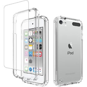 Case for iPod Touch 6/Touch 5/Touch 7 Case with Tempered Glass Screen Protector, Soft 360 Full Body Shockproof Hybrid Bumper Crystal Clear Case Cover for iPod Touch 7 (Clear)