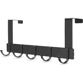 Over The Door Hooks - Black Over Door Hook for Towels, Clothes, Bags and Coats, Over The Door Hanger with 5 Hooks for Bedroom, Bathroom, Living Room