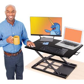 Stand Steady X-Elite Pro, Ergonomic Adjustable Height Standing Desk Converter for Home or Office, Easy Lift Sit to Stand Laptop Desk Riser for Laptop and Computer Monitor (Cherry, 28in x 20in)