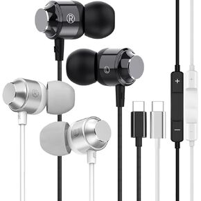 2 Pack USB C Headphones,USB C Wired Earphones with Microphone,Type C Earbuds Compatible with iPhone 15 Pro Max Plus iPad Pro Pixel 8 7 6,Samsung Galaxy S23 Ultra S22 S21 FE S20 A53 A54
