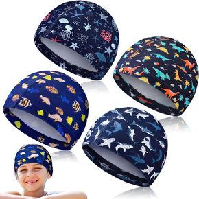 4 Pieces Kids Swim Caps Durable Children's Swimming Cap Toddler Swim Cap Kids Swimming Hats for Toddlers Kids Boys Girls Long and Short Hair
