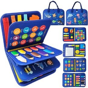 Busy Board Montessori Toy for 1 2 3 4 Year Old Toddler Boys & Girls - Sensory Board with Preschool Educational Activities for Learning Fine Motor Skills - Travel Toys for Airplane and Car