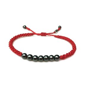 Red Bracelet with Lucky 7 Hematite Stones for Men and Women - Handmade Unisex Designer Beaded Macrame Adult Friendship Jewelry Valentine's Day