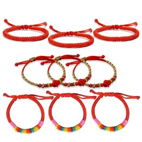 Adjustable Handmade Red Lucky Cord Bracelet for All ，Unisex Surfer Style Bracelet ，Hand Woven Red Cord Bracelet - Bracelet for Him, Her, Women, Men - Perfect for Couples and Friends (Red)Pack of Nine