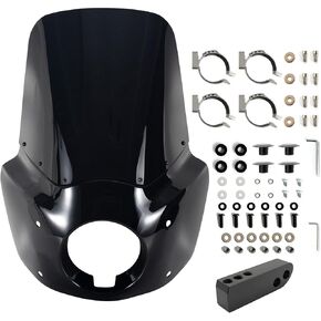FATECIM Motorcycle 5.75" Headlight Fairing Cover with 15" Dark Smoke Windshield & 48-58mm Mounting Kit For 2006-2017 Harley Dyna Low Rider Softail Street Bob Super Glide