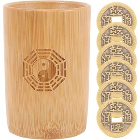 Abaodam 1 Set I Ching Divination Bamboo Tube Vintage Divination Prop Feng Shui Charms Vintage Accessories Pendulum Game Decor Coins Divination Game Supplies Copper Lucky Coin Chinese Style