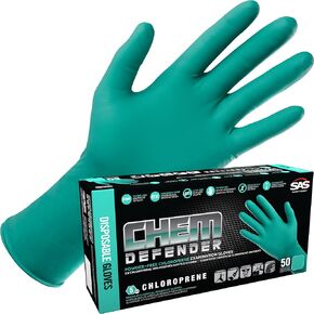SAS ChemDefender Powder-Free Chloroprene Disposable Gloves | 5 Mil - Large | Chemical Resistance, Textured Fingertips, Extended 12" Cuff, Single Use | for Dental & Industrial | 66593, Large