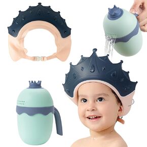 FUNUPUP Baby Shower Cap for Kids with Bath Rinse Cup, Adjustable Toddler Hair Washing Shield Hat Baby Bath Visor Shampoo Hat for Toddlers 6M-9T, Pink and Blue
