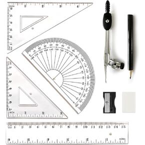 8 PCS Math Geometry Set - Including Protractor, Triangle Rulers, Straight Ruler Geometry Math Ruler Transparent Ruler Measuring Tool for School Office Home Supplies