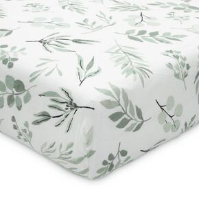 Organic Muslin Fitted Crib Sheet - Organic Crib Sheet for Standard Crib and Toddler Mattresses, Soft and Breathable, Eucalyptus Leaves, 28"x52"