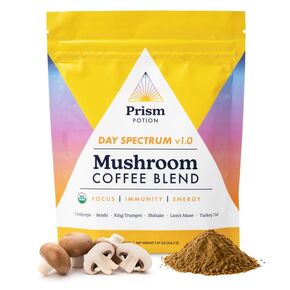 Day Spectrum v1.0 Mushroom Coffee Blend by Prism Potion - Stamina, Focus, Immunity, & Energy - Reishi, Cordyceps, Turkey Tail, Shiitake, King Trumpet, Lion’s Mane, MCT Powder - Organic - 30 Servings