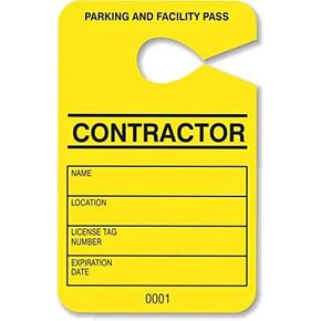 Hang Tag Parking Permit - Contractor Parking Pass - Numbered Facility Pass - Car Parking Management - HViz Neon Yellow 100 Units - Disclaimer on Back -10point/250gms Card Stock - Large 3.5 x 5.5 in.