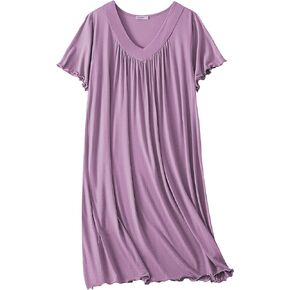 PNAEONG Women's Nightgown Comfy Sleepwear Pleated Nightshirt Short Sleeves Flare Nightdress